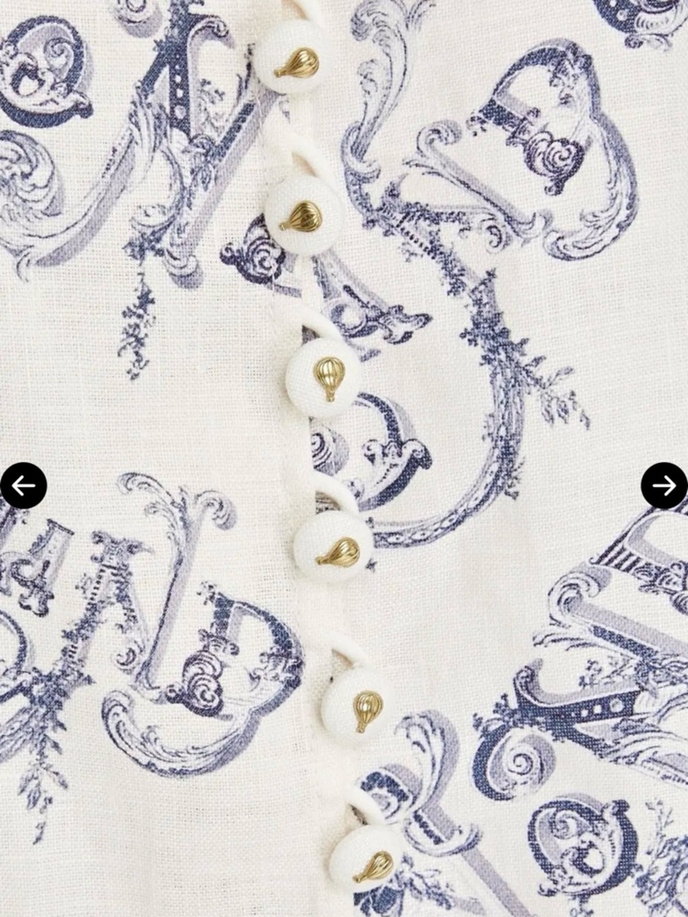 Zimmermann Cream Mini Dress with Navy Scroll Print and Striped Tie-Neck - Picture 3 of 11